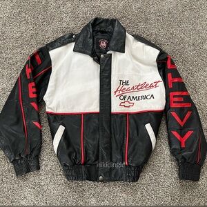 Vintage Genuine Leather Jacket Chevy Bomber Chevrolet 90s 80s Moto Biker Grunge